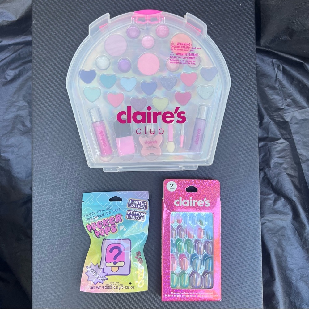 Claire's Gift Set Bundle-Nails, Eyeshadow Makeup, Surprise Pucker Pop Lip Gloss